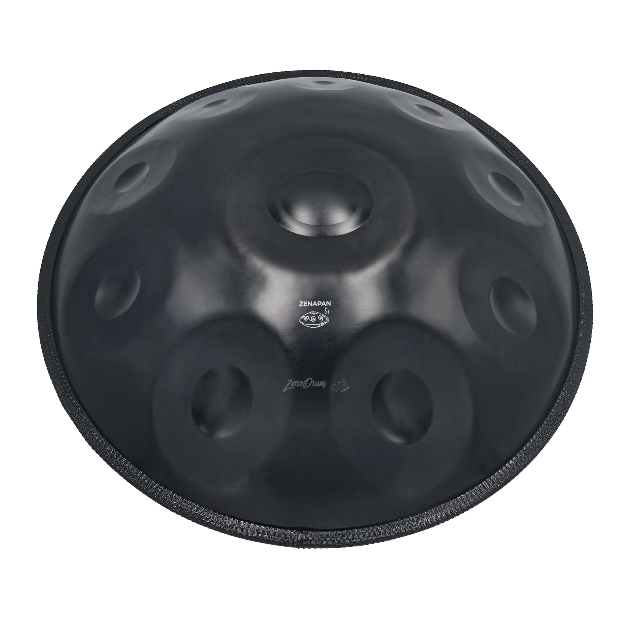 Black Handpan Drum in D Minor with Circular Tone Fields for Sale