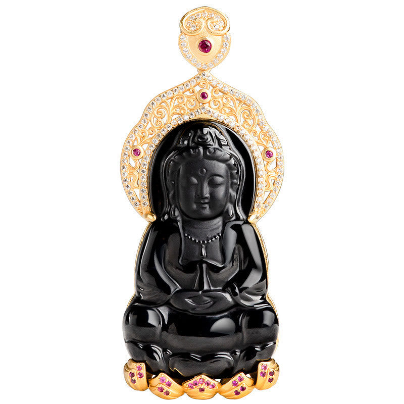 Schwarze Jade Kwan Yin Avalokitesvara Halskette zum Schutz