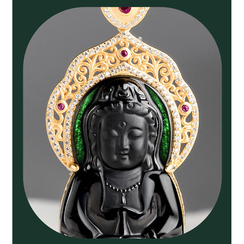 Schwarze Jade Kwan Yin Avalokitesvara Halskette zum Schutz
