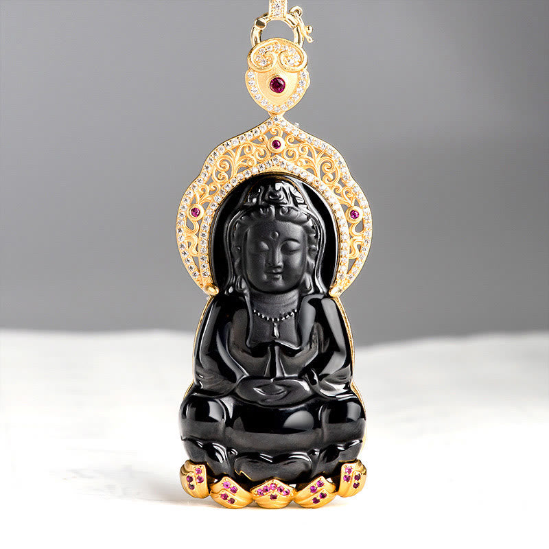 Schwarze Jade Kwan Yin Avalokitesvara Halskette zum Schutz