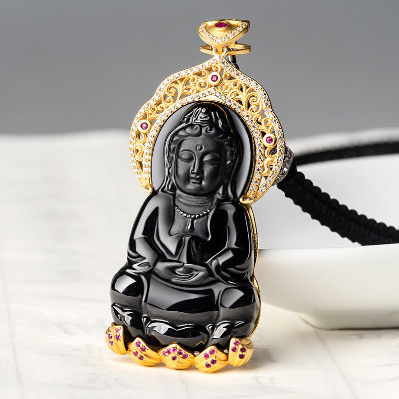 Schwarze Jade Kwan Yin Avalokitesvara Halskette zum Schutz