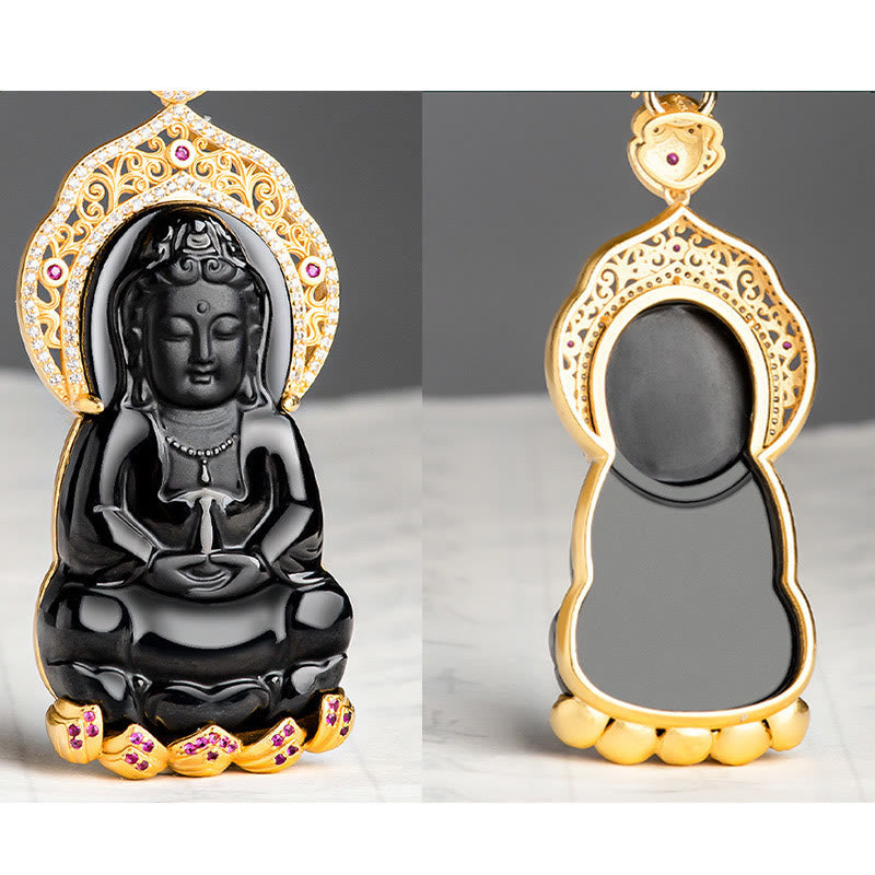 Schwarze Jade Kwan Yin Avalokitesvara Halskette zum Schutz