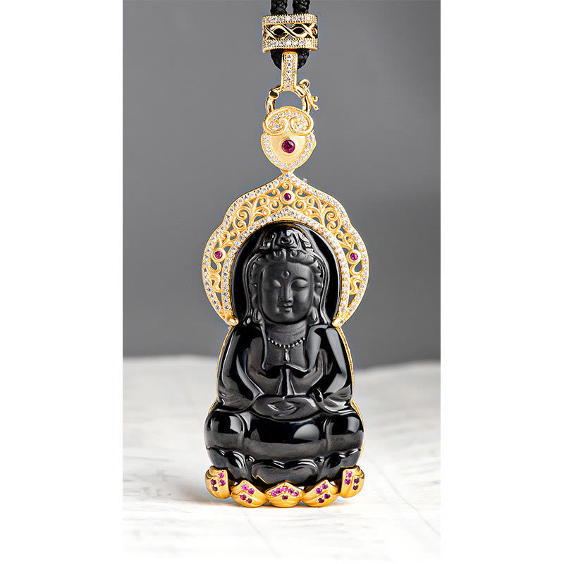 Schwarze Jade Kwan Yin Avalokitesvara Halskette zum Schutz