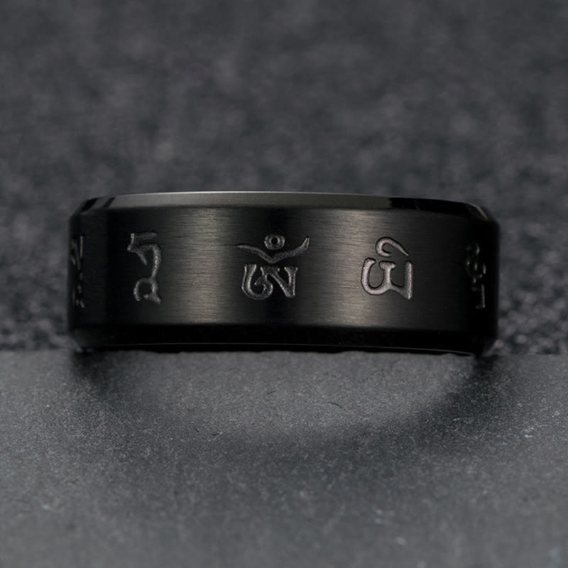 Schwarzer Jambhala Mantra Titanstahlring