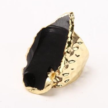 Verstellbarer handgefertigter Ring aus schwarzem Obsidian