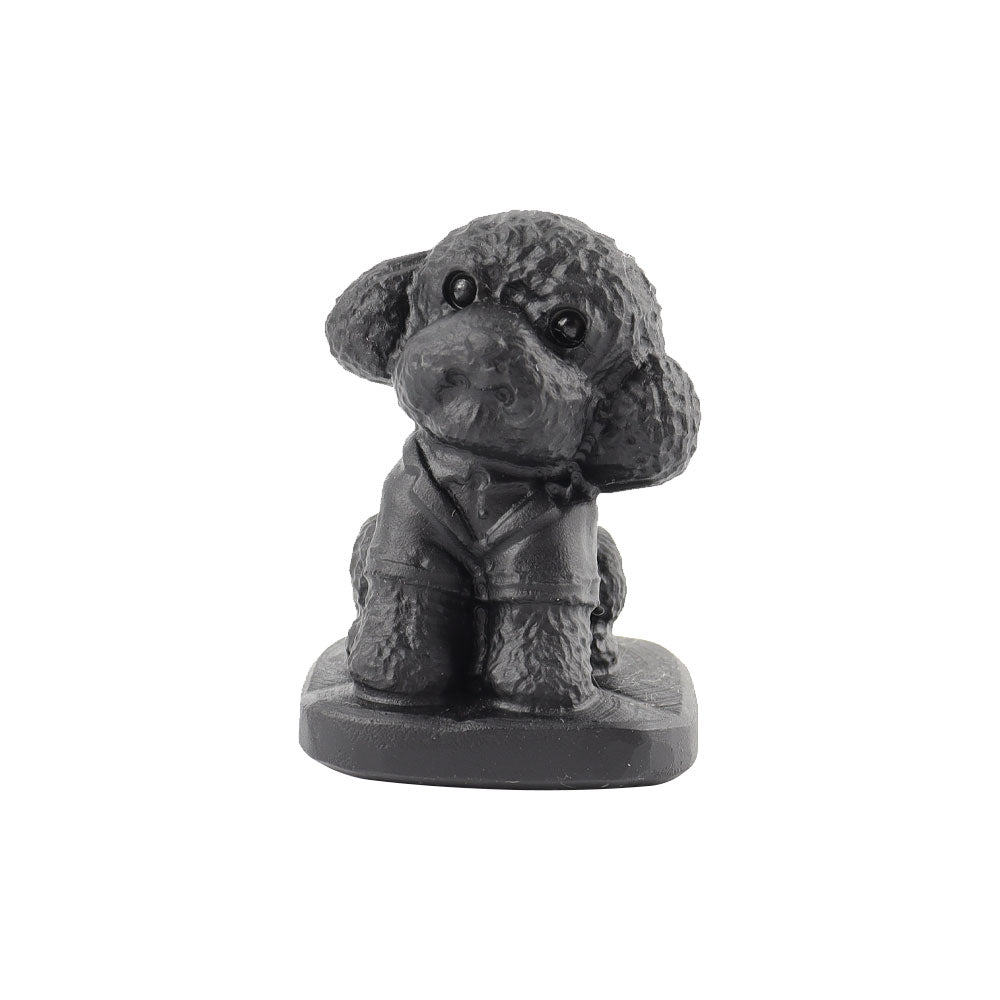 Hundeschnitzerei aus schwarzem Obsidiankristall, 4,3 cm große Figur