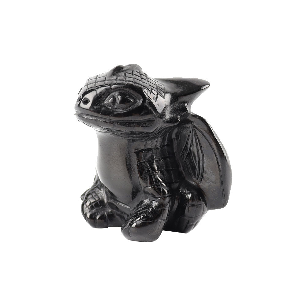 Drachenschnitzerei aus schwarzem Obsidiankristall, 6,1 cm Skulptur