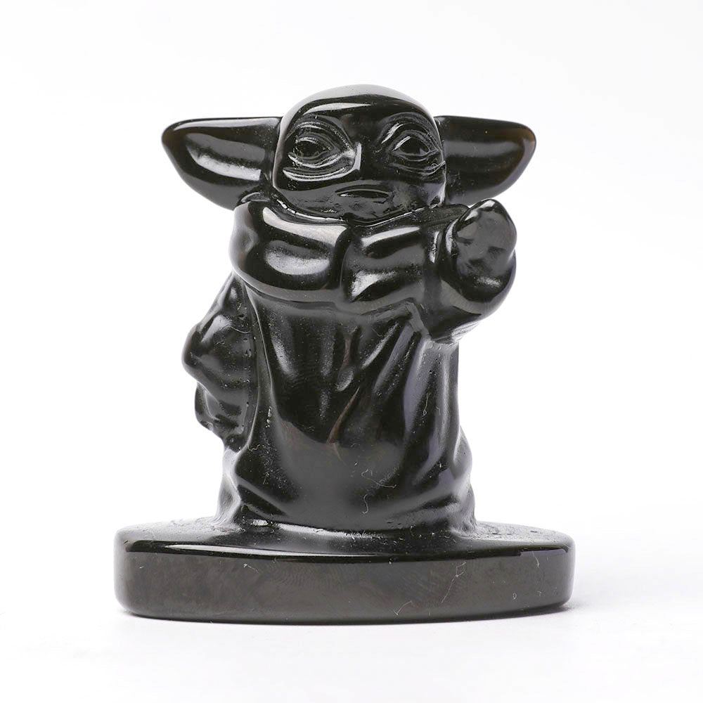 Schwarze Obsidian-Kristallfigur, 6,1 cm, handgeschnitzte Statue