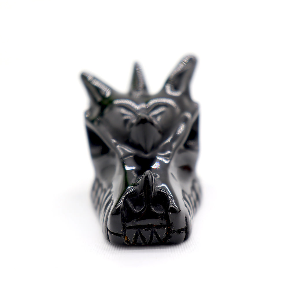 Schwarzer Obsidian Drachenkopf Schnitzerei 5cm Dekor