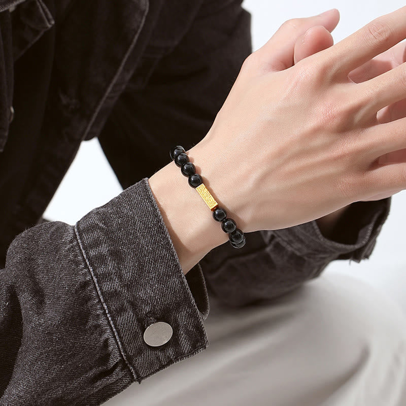 Stärkearmband aus schwarzem Obsidian aus Sterlingsilber