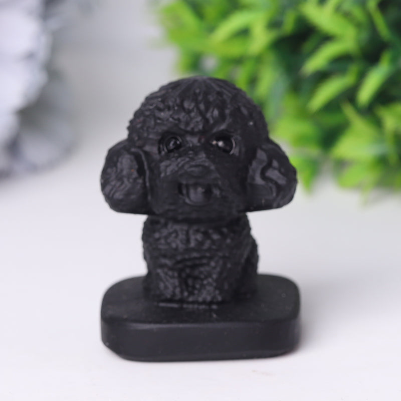 Schwarzer Obsidian Teddy Hund Kristallschnitzerei 1,5 Zoll