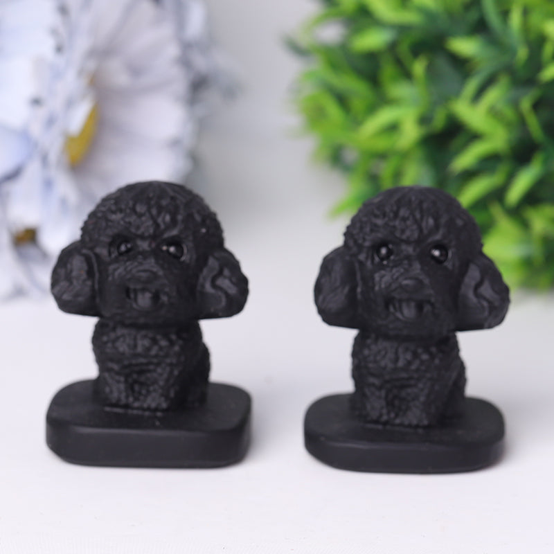 Schwarzer Obsidian Teddy Hund Kristallschnitzerei 1,5 Zoll