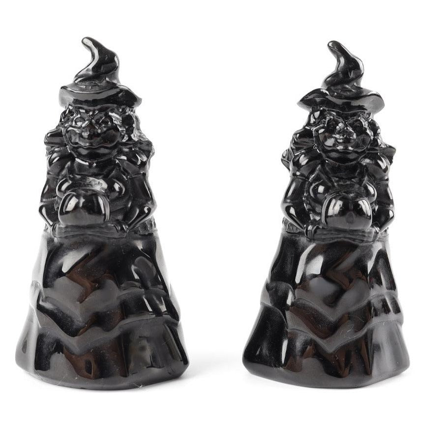 Schwarze Obsidian-Hexenkristallfigur, 5,1 cm Schnitzerei
