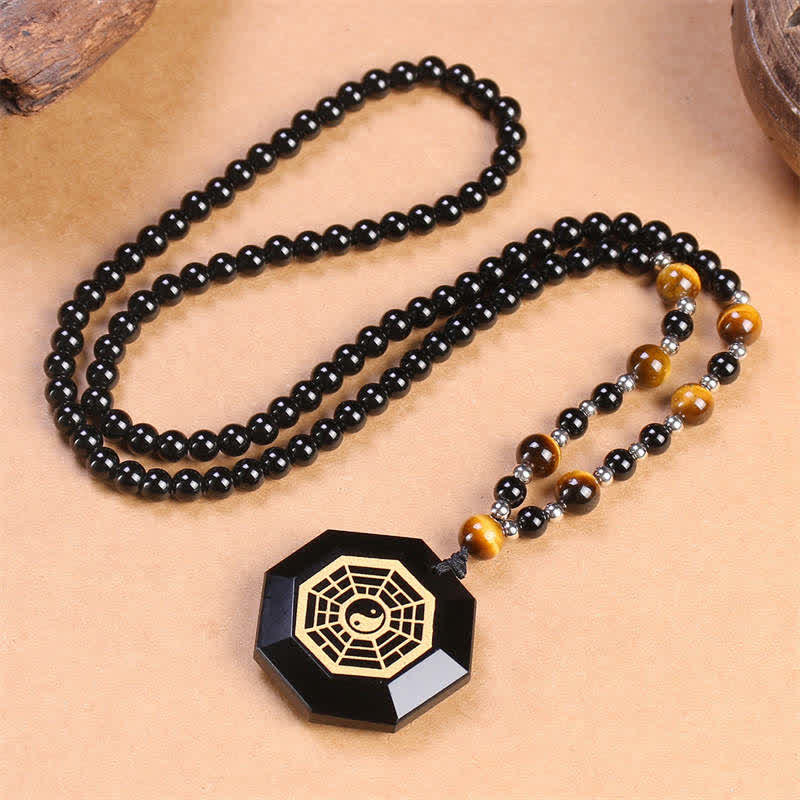 Schwarze Obsidian Yin Yang Halskette | Reinigung & Gleichgewicht