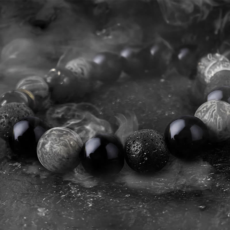 Schwarzes Obsidian-Yin-Yang-Stärkearmband