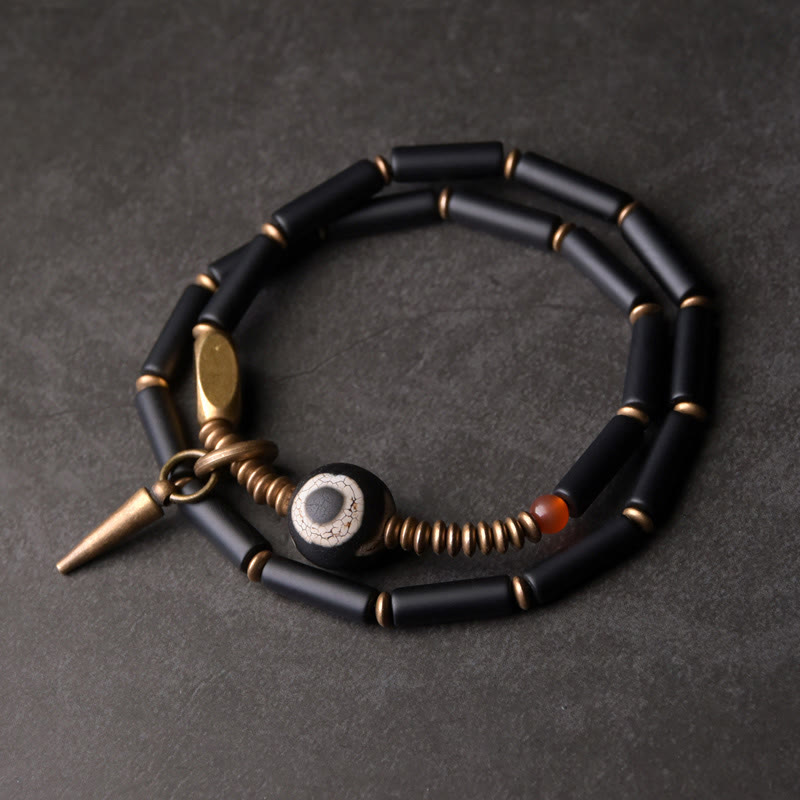 Schutzarmband aus schwarzem Onyx-Dzi-Perlen