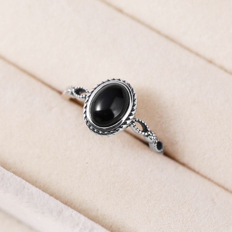 Schwarzer Onyx-Glücksring aus 925er Sterlingsilber – Schutz und Stärke