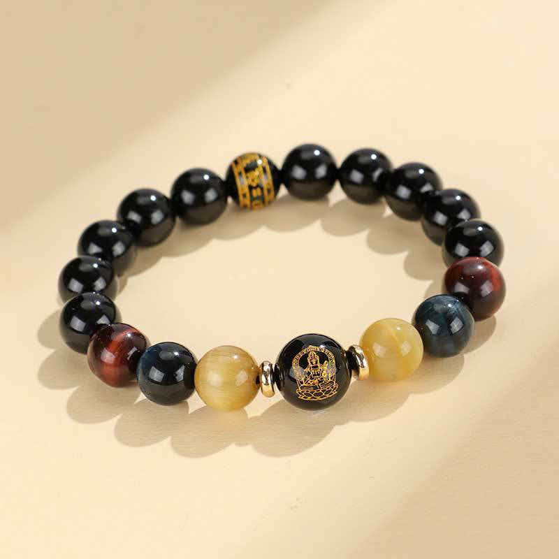 Schwarzes Onyx-Tigerauge-Armband mit chinesischem Sternzeichen