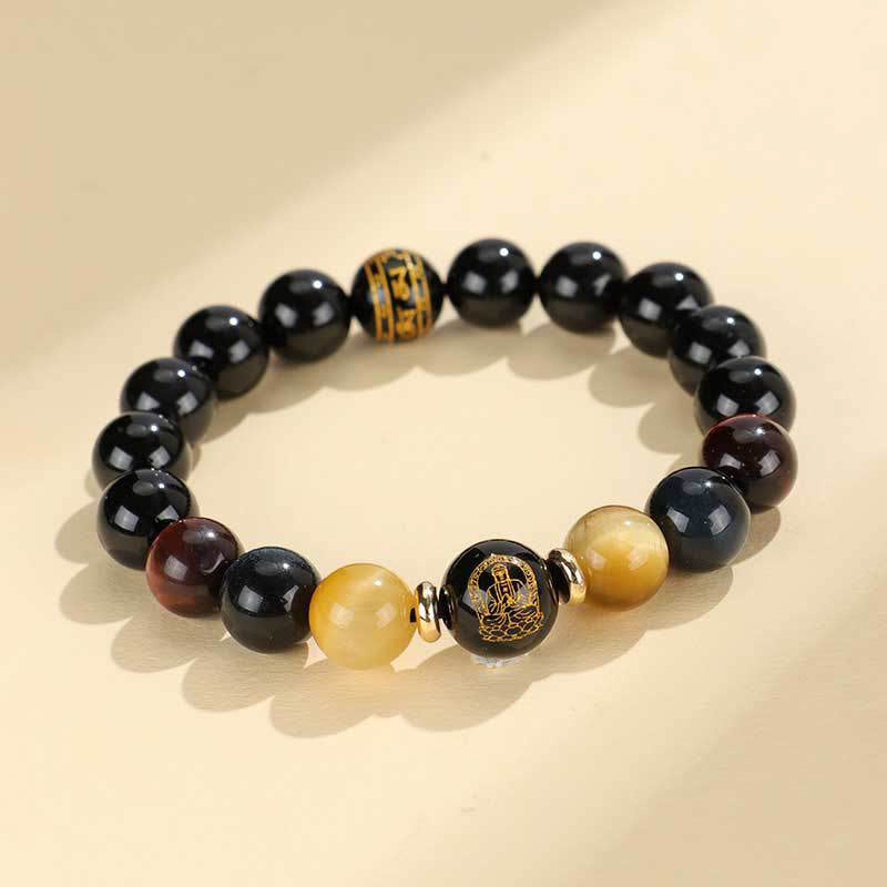 Schwarzes Onyx-Tigerauge-Armband mit chinesischem Sternzeichen