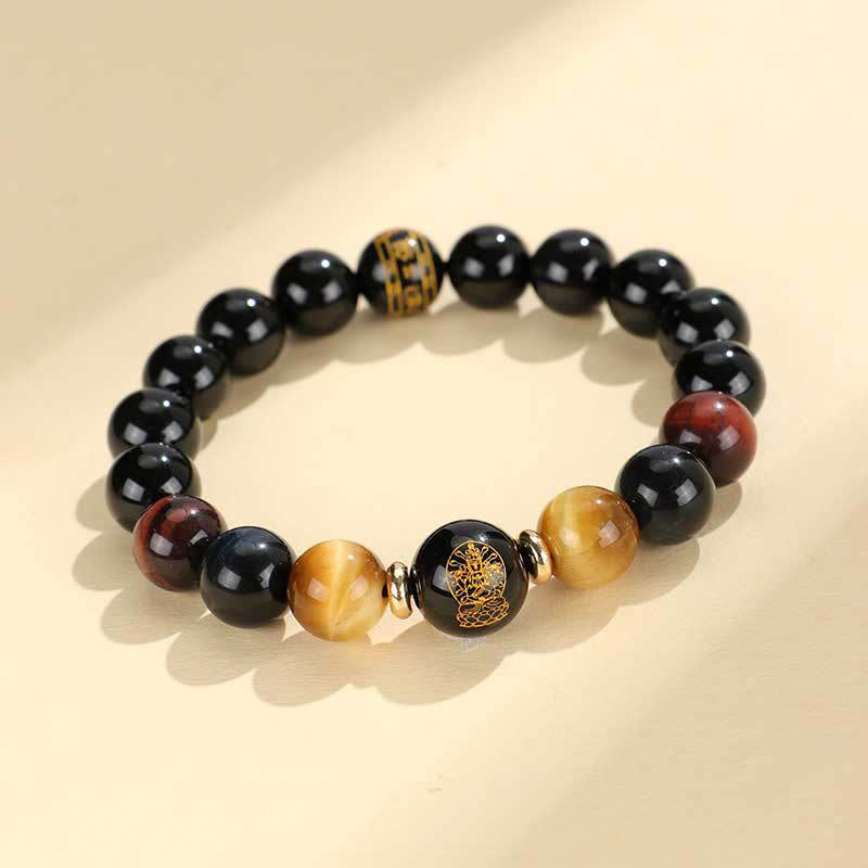Schwarzes Onyx-Tigerauge-Armband mit chinesischem Sternzeichen
