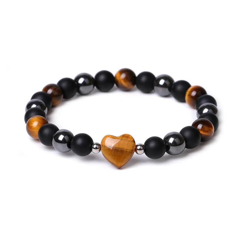 Schutzarmband aus schwarzem Onyx und Tigerauge, 8 mm Perlen