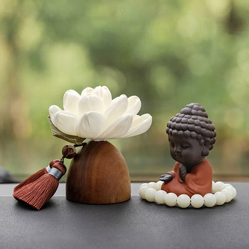 Buddha-Blume aus schwarzem Pfirsichholz, Zen-Dekor, 5,4 cm, Ruheheilung