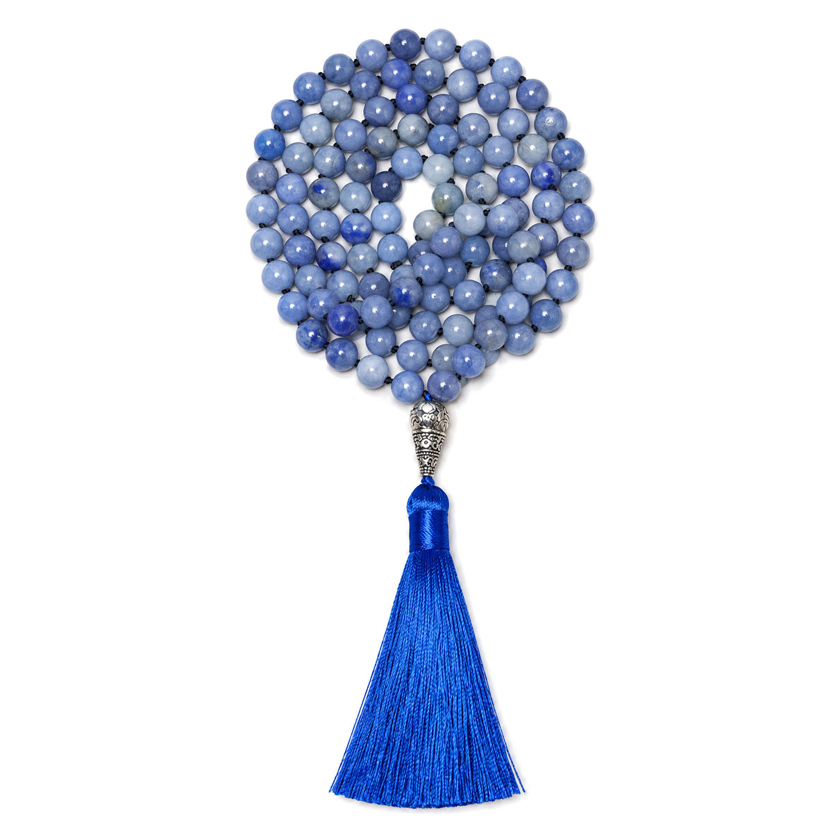 108 Beads Blue Aventurine Mala Necklace for Meditation, 0.31 IN, on a white background