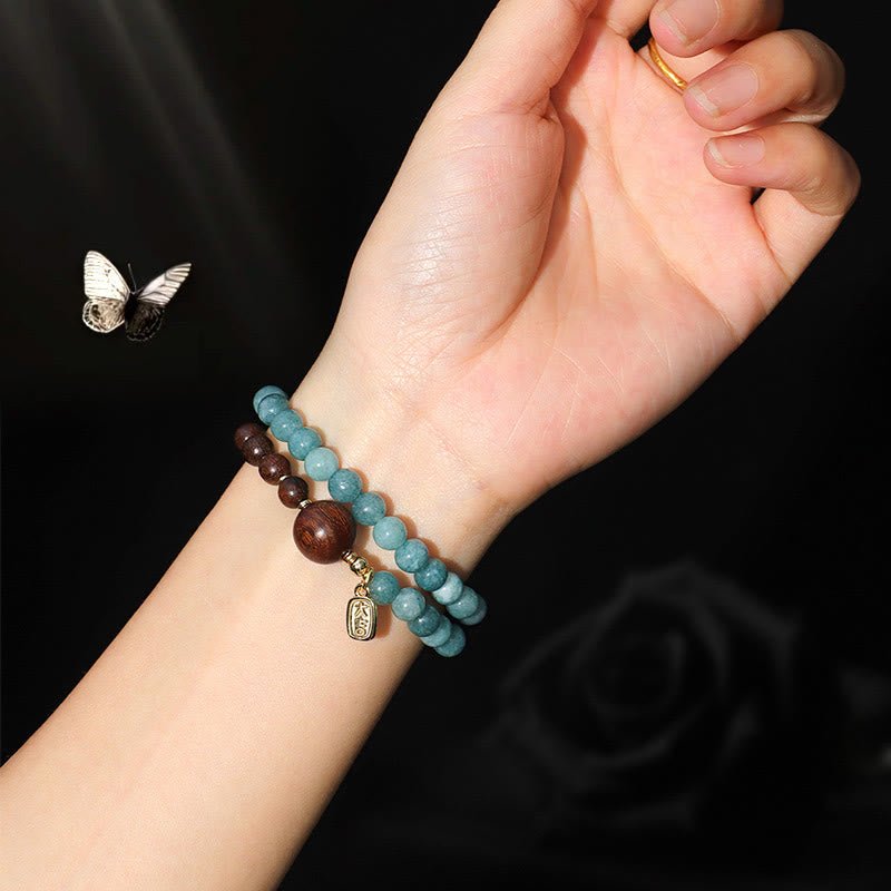 Blauer Chalcedon, Sandelholz, emotionales Gleichgewicht, 6 mm Armband
