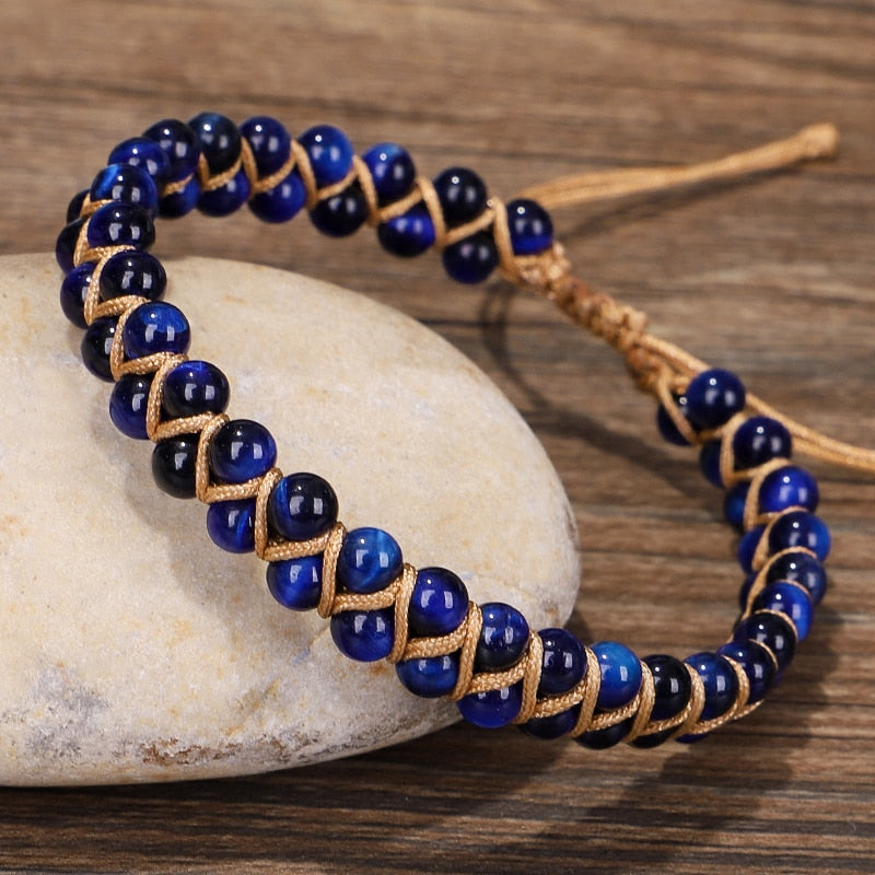 Blaues Tigerauge-Chakra-Armband für Glück und Einsicht