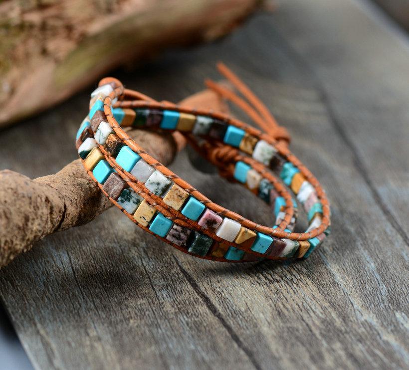 Boho Chic Achat Stein Doppel Wickelarmband