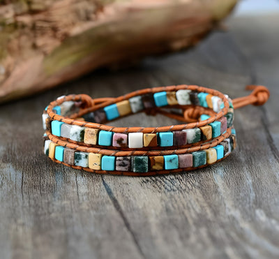 Boho Chic Achat Stein Doppel Wickelarmband