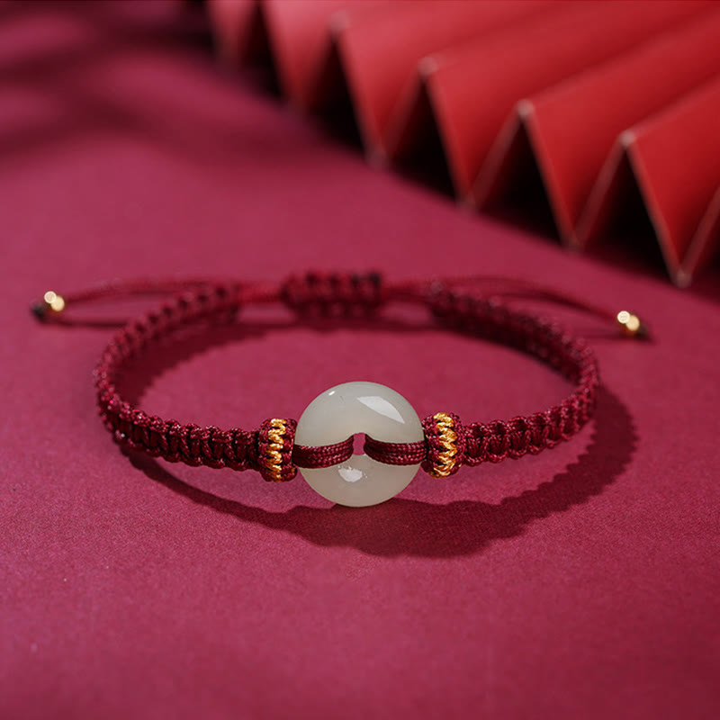 Geflochtenes Jadearmband mit Peace-Schnalle | Fülle & Harmonie