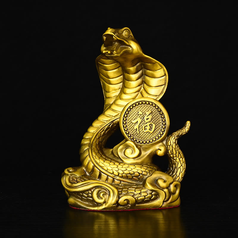 Messingstatue „Jahr der Schlange“ aus Fu-Charakter, 14 x 9 x 19 cm