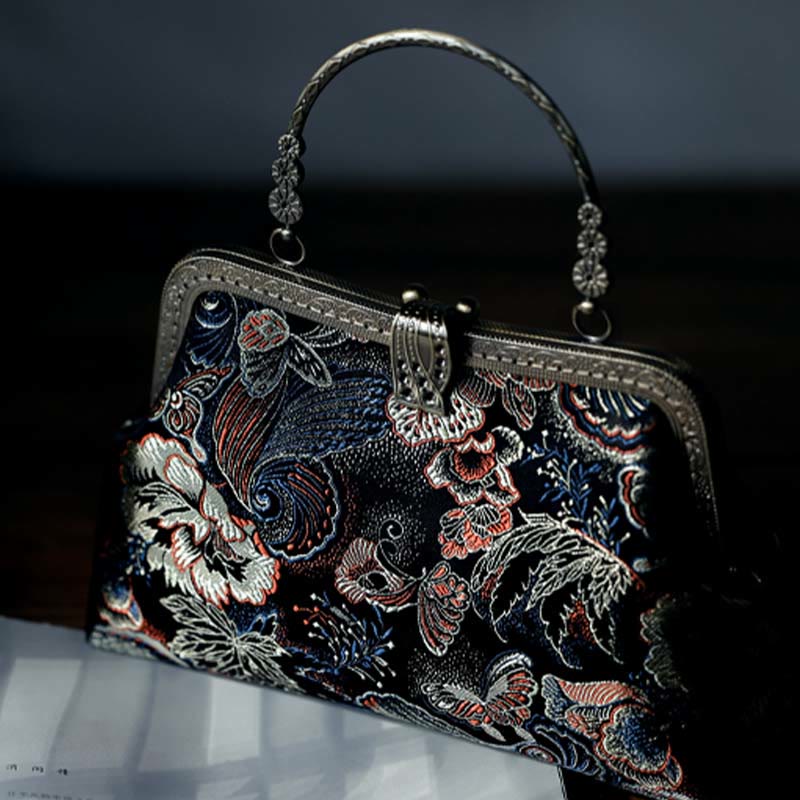 Handtasche mit Schmetterlingsblumen-Metallgriff, 22 cm | Spiritueller Schmuck