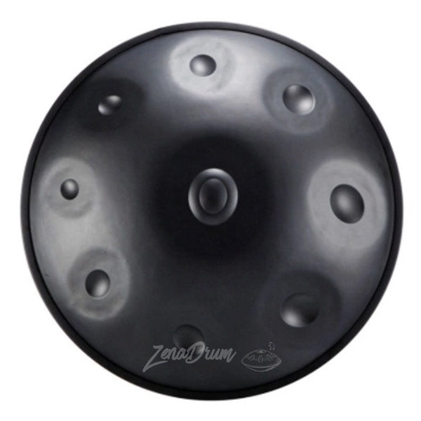 Black C# Amara Handpan Drum with circular tone fields for beginners and pros