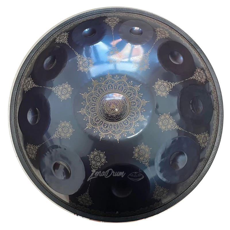 C Major Handpan Drum with ornate mandala designs and blue metallic finish for sale