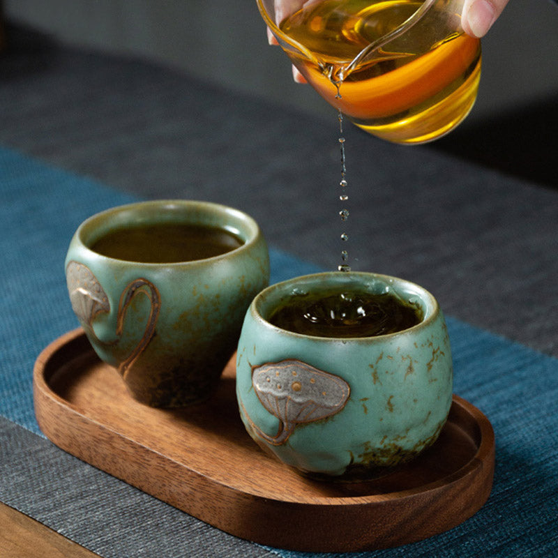 Keramik-Teetasse mit Lotus-Schote, graviert, 155 ml, Achtsamkeit