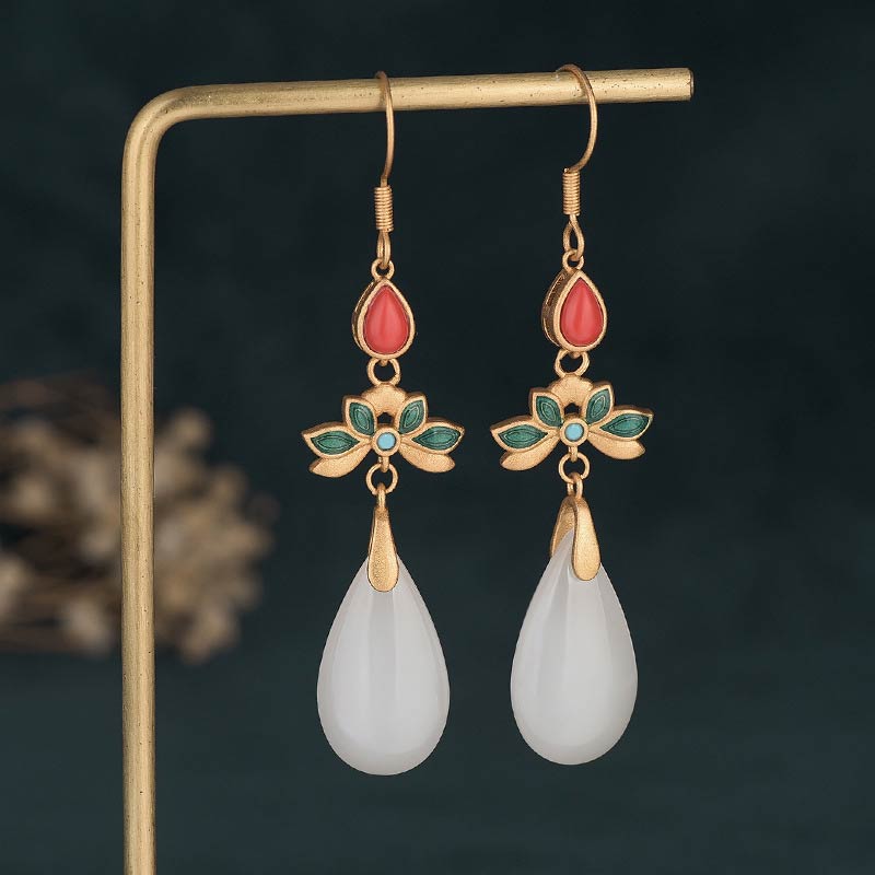 Weiße Jade-Glückstropfen-Ohrringe für Schutz und Glück