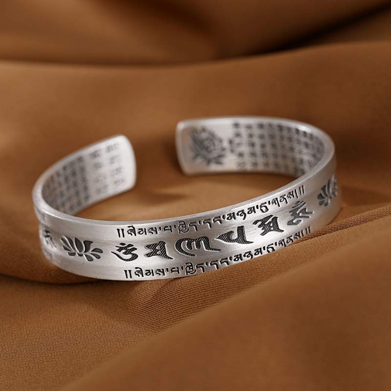Om Mani Padme Hum Bracelet 999 Sterling Silver Lotus Wisdom