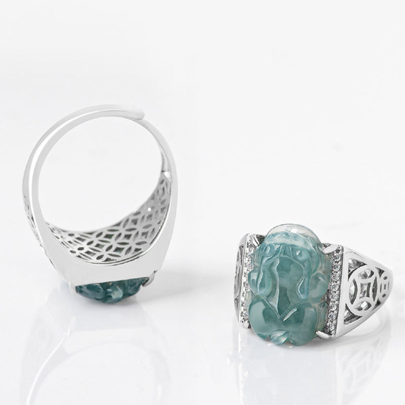 Sterling Silber Jade Pixiu Ring für Reichtum und Glück