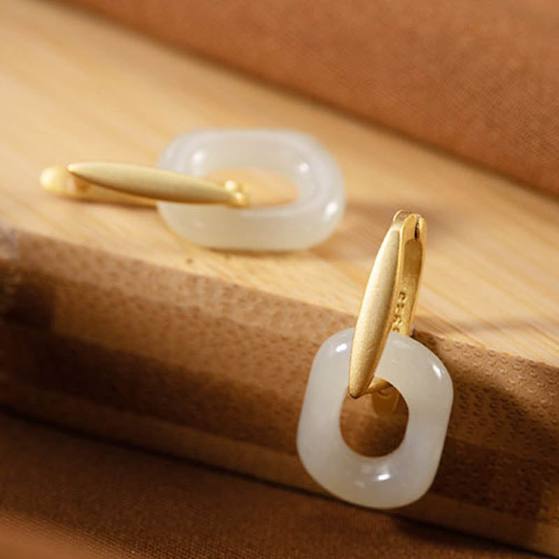 Weiße Jade-Ohrringe 925 Sterling Silber für Glück und Schutz