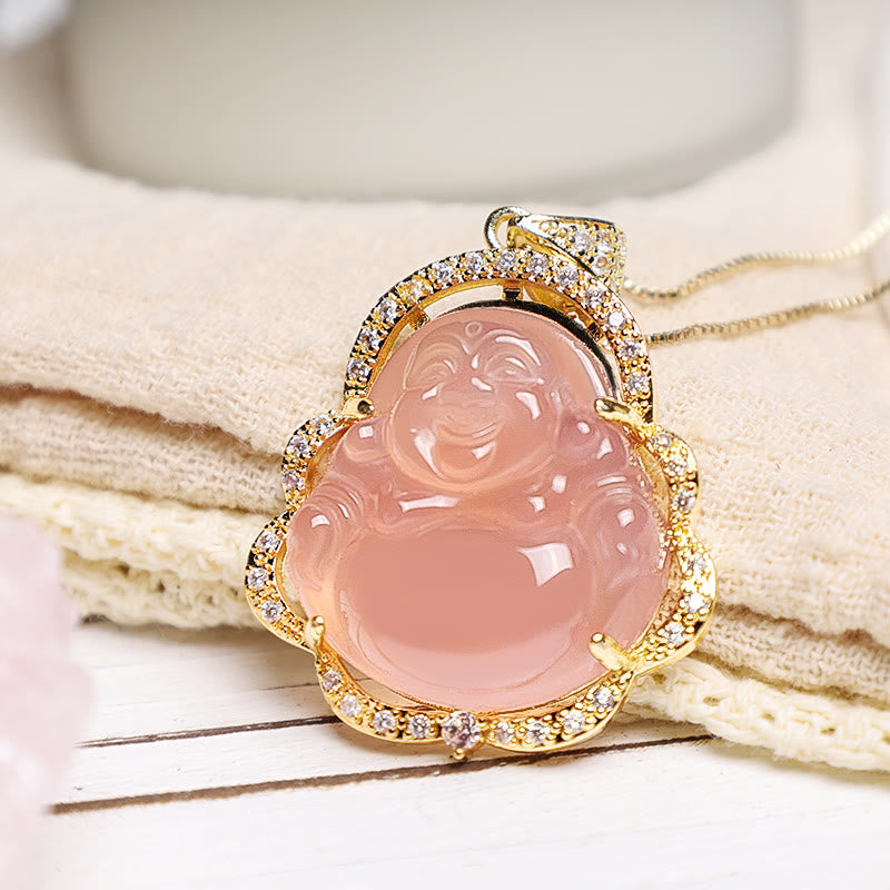 Unisex-Halskette mit lachendem Buddha aus Jade für Glück und Wohlstand