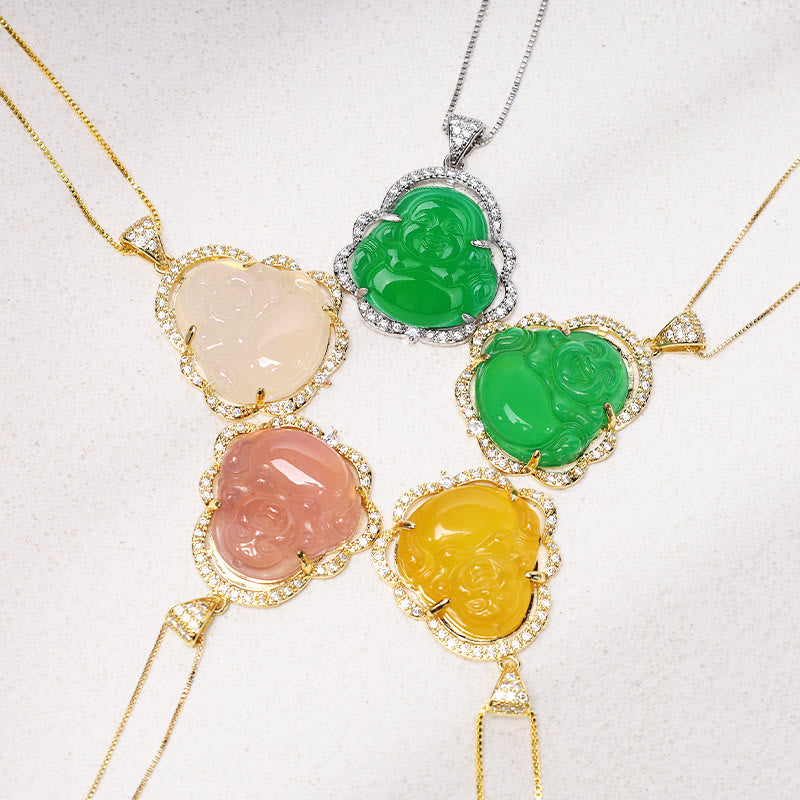 Unisex-Halskette mit lachendem Buddha aus Jade für Glück und Wohlstand