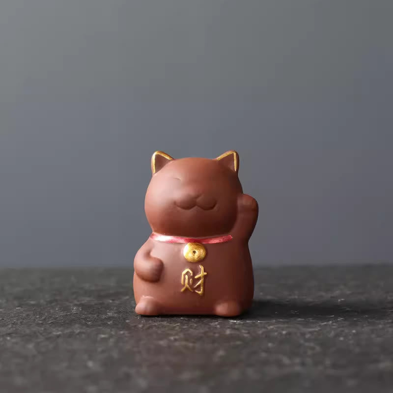 Lila Ton Mini Glückskatze Reichtum Figur für Wohlstand