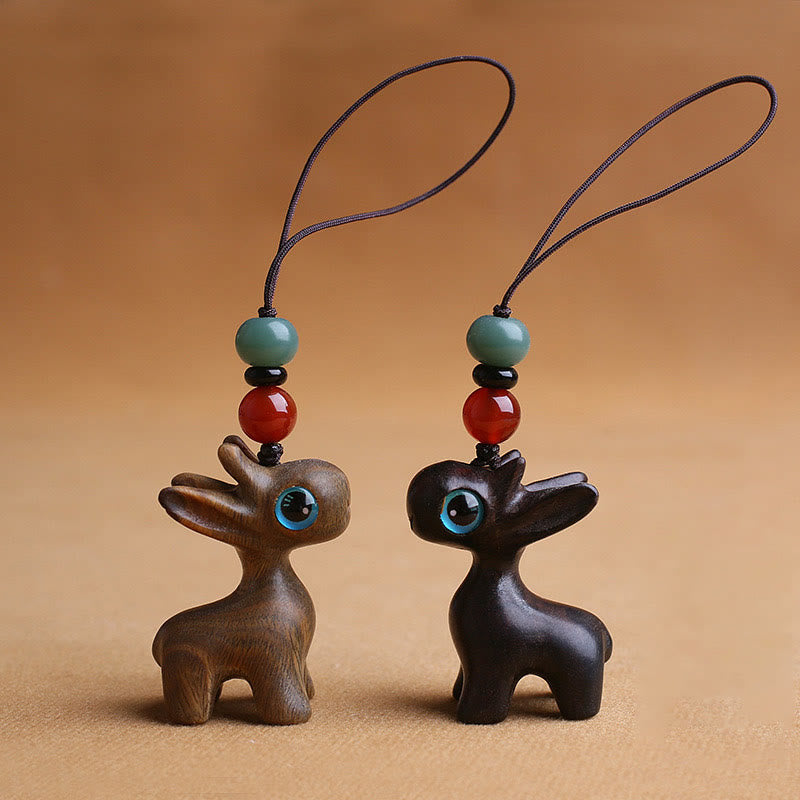 Sandelholz Holz 35mm Mini Hirsch Schutz Schlüsselanhänger