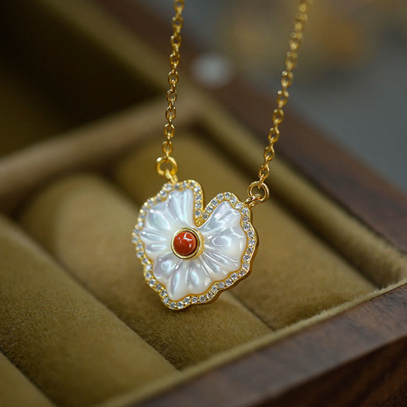 Spirituelles Halsketten-Set aus 925er Sterlingsilber mit Tridacna-Rot-Achat-Lazurit