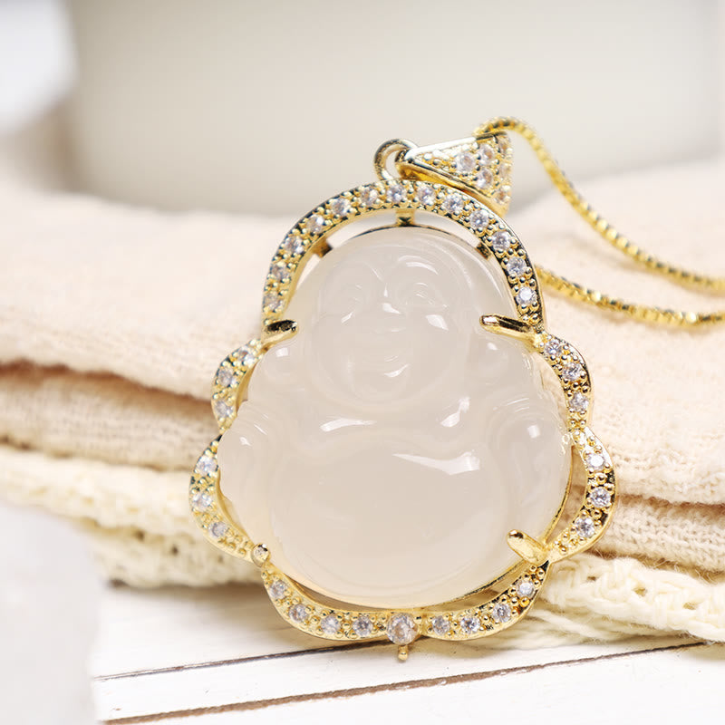 Unisex-Halskette mit lachendem Buddha aus Jade für Glück und Wohlstand