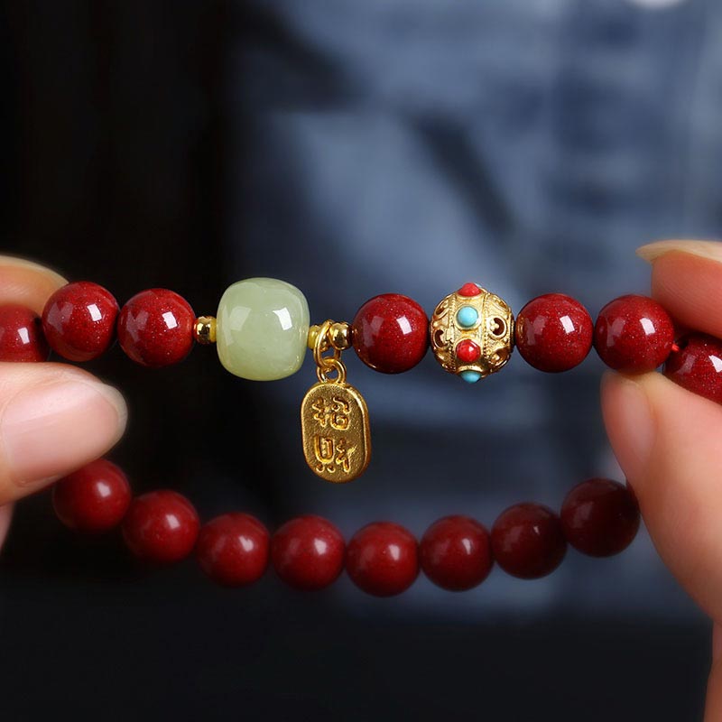Unisex-Charm-Armband aus Zinnober und grünem Aventurin, 8 mm