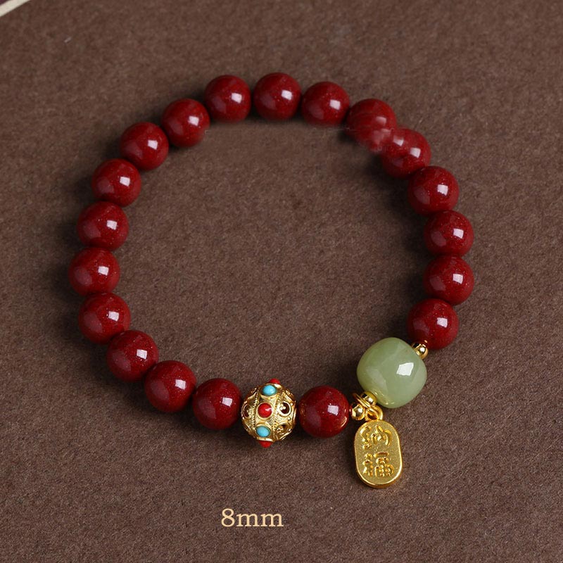 Unisex-Charm-Armband aus Zinnober und grünem Aventurin, 8 mm