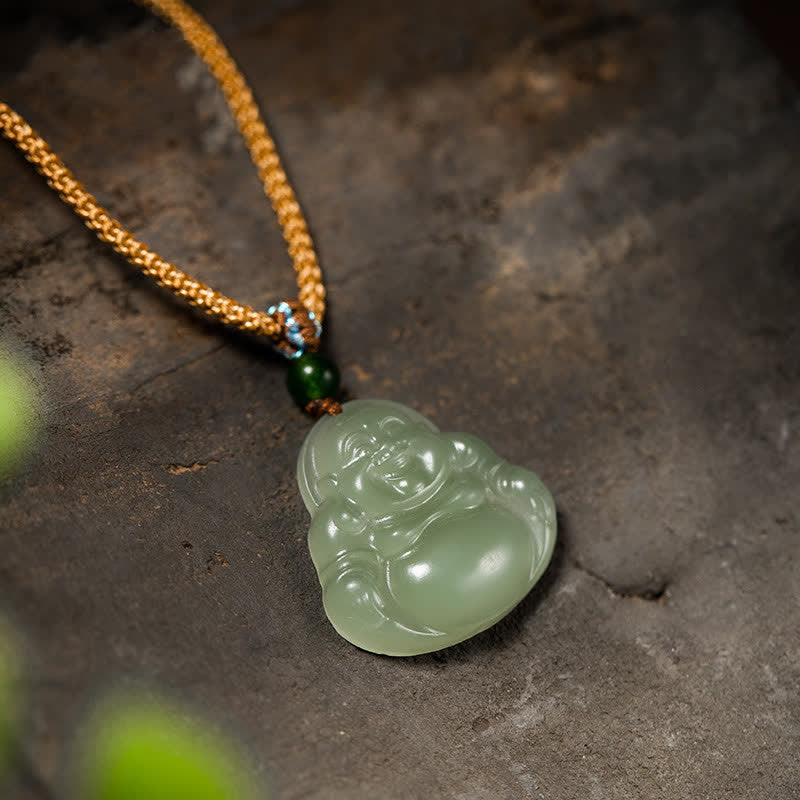 Lachender Buddha Jade Lotus Wohlstandskette